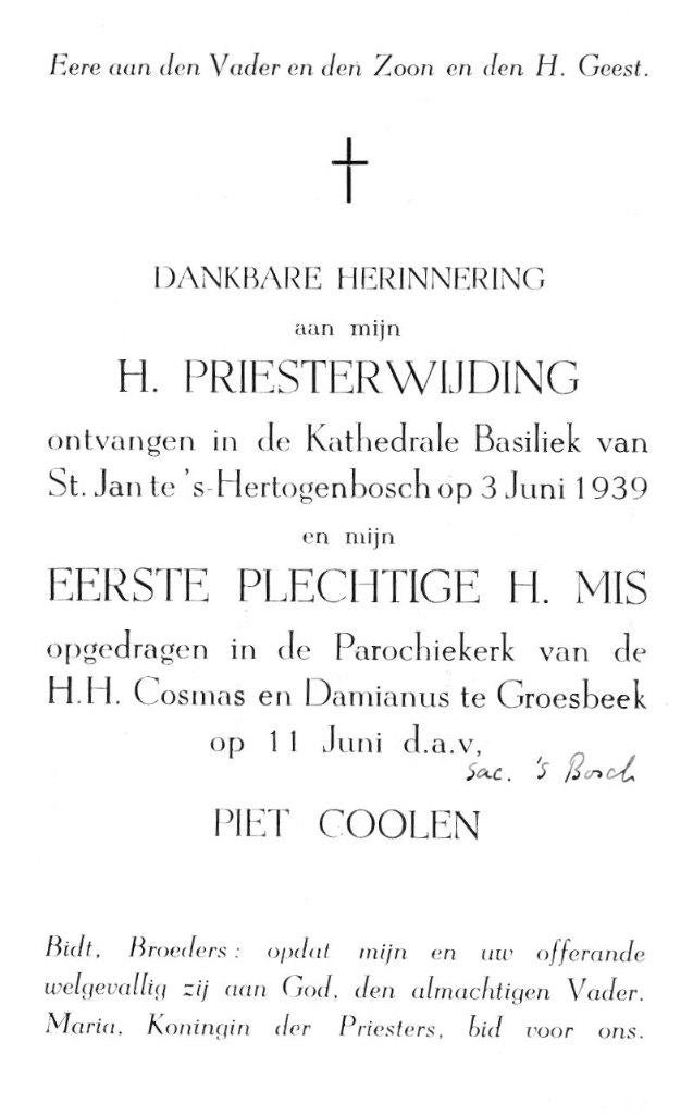 Coolen Piet 's-Hertogenbosch 1939 Groesbeek, Ophalen of Verzenden