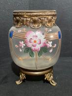 Glas, koper, emaille bloem versiering. Art Nouveau. Legras?, Ophalen of Verzenden