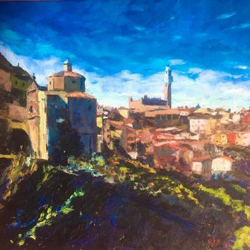Uitzicht op Siena/Toscane olieverf op doek 55x55 cm beschikbaar voor biedingen