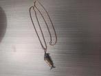 Vintage zilveren chinese vis met ketting, Ophalen, Gebruikt, Blauw, Zilver
