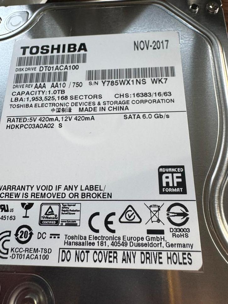 Toshiba 1TB HDD – Nieuw, nooit gebruikt (SATA 6Gb/s), Computers en Software, Harde schijven, Zo goed als nieuw, Desktop, Ophalen of Verzenden