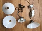 Antieke schoenmakerslamp 3 glaskappen en katrol - emaille, Antiek en Kunst, Ophalen of Verzenden