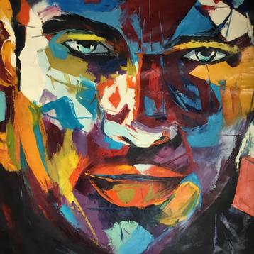 Schilderij gezicht van een man 91x92 cm beschikbaar voor biedingen