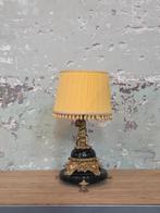 Vintage lampenkap met goudgele stof en bolletjesrand, Ophalen, Gebruikt, Overige kleuren, Rond