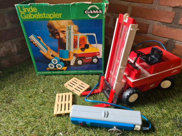 Gama Linde Heftruck Vintage '70 met Doos, Kinderen en Baby's, Speelgoed | Overig, Zo goed als nieuw, Jongen of Meisje, Ophalen of Verzenden