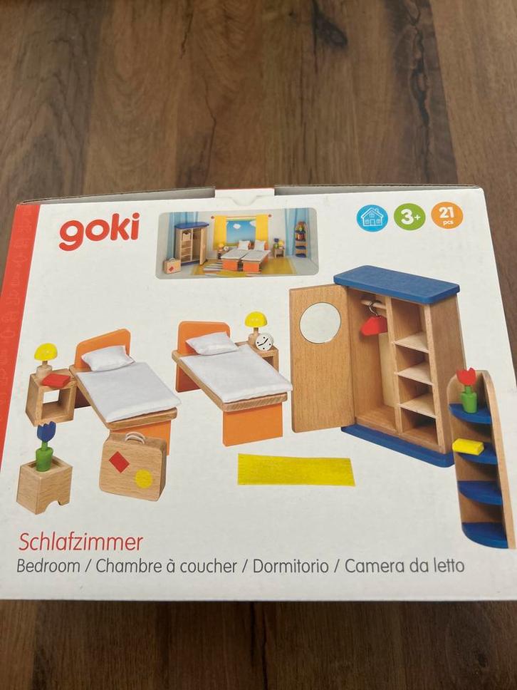 Goki Houten Poppenhuis Slaapkamer Accessoires, Kinderen en Baby's, Speelgoed | Poppenhuizen, Zo goed als nieuw, Toebehoren, Ophalen