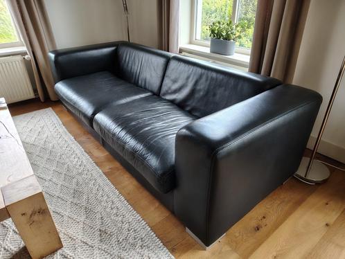 Lederen Bankstel Zwart, Huis en Inrichting, Banken | Bankstellen, Gebruikt, Rechte bank, Driepersoons, 200 tot 250 cm, 75 tot 100 cm