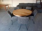 Mango houten ronde eettafel 130cm met 5 luxe stoelen