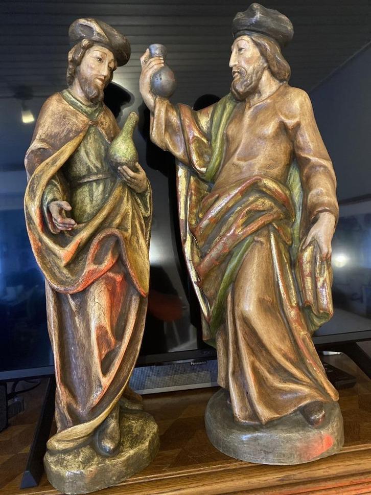 de heilige tweelingbroers Cosmas en Damianus in hout, Antiek en Kunst, Kunst | Beelden en Houtsnijwerken, Ophalen of Verzenden