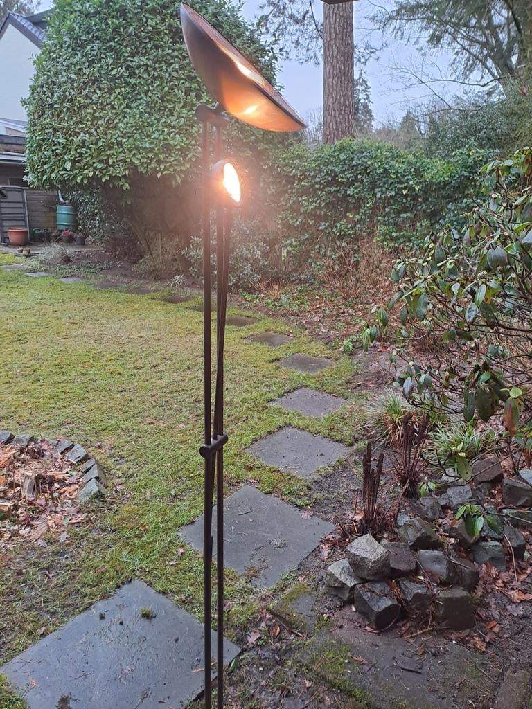 Stijlvolle staande lamp bruin messing dimbaar, Huis en Inrichting, Lampen | Vloerlampen, Ophalen, 150 tot 200 cm