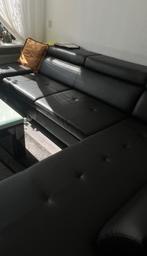 Zwarte leren bank, Huis en Inrichting, Banken | Bankstellen, Ophalen, 100 tot 125 cm, Hoekbank, 300 cm of meer