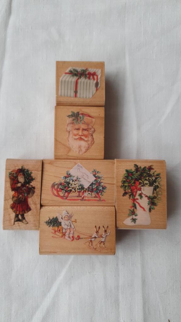 6 Houten Kerststempels - Rubber Stampede, Hobby en Vrije tijd, Stempelen, Nieuw, Houten stempel, Ophalen of Verzenden