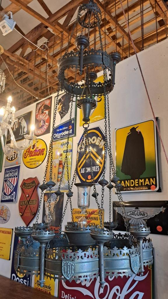 Antieke kerk kaarsen kroon of lamp uniek model 190 x 85 cm, Antiek en Kunst, Antiek | Lampen, Ophalen