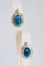 Antieke oorbellen met saffieren uit Myanmar en diam, Ophalen of Verzenden, Goud, Oorbellen, Met edelsteen