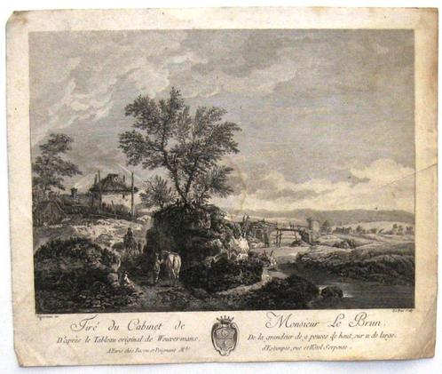 Ets/Gravure Le Bas 1775 Wouwermans (inv.), Antiek en Kunst, Kunst | Etsen en Gravures, Ophalen of Verzenden