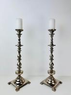 2 lange messing verchroomd kandelaars, Ophalen of Verzenden, Koper of Brons