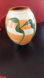 Aardewerk Vaas (oranje/wit) met Groene Decoratie, Ophalen of Verzenden