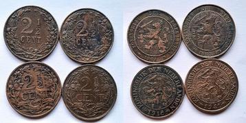 4 stuks 2 ½ cent Wilhelmina 1904-1941 beschikbaar voor biedingen