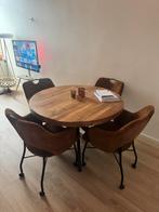 Mangohouten eettafel met 4 bruine stoelen, Ophalen, Zo goed als nieuw, 4 tot 6 stoelen