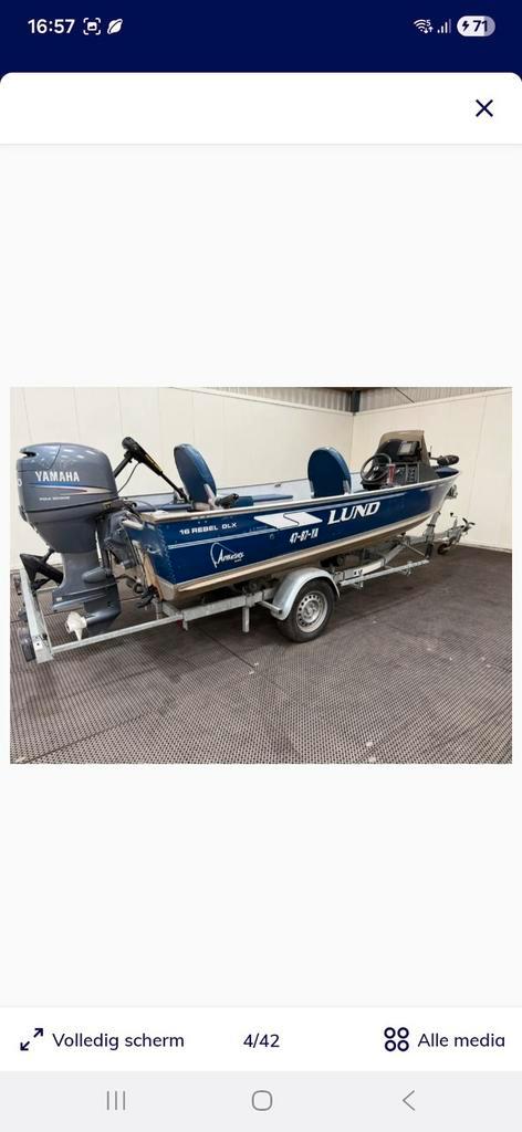 Lund rebel, Watersport en Boten, Vis- en Consoleboten, Zo goed als nieuw, 3 tot 6 meter, Benzine, Buitenboordmotor, Polyester