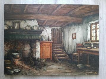 1940 - Interieur van een boerderij keuken - Gesigne beschikbaar voor biedingen