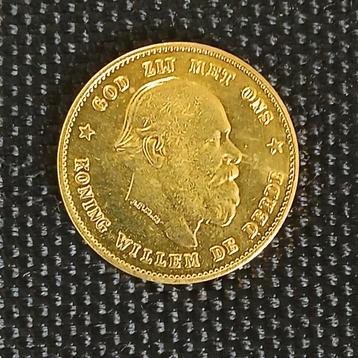 1887 Goud vergulding tientje 10 Gulden - Koning Willem III beschikbaar voor biedingen