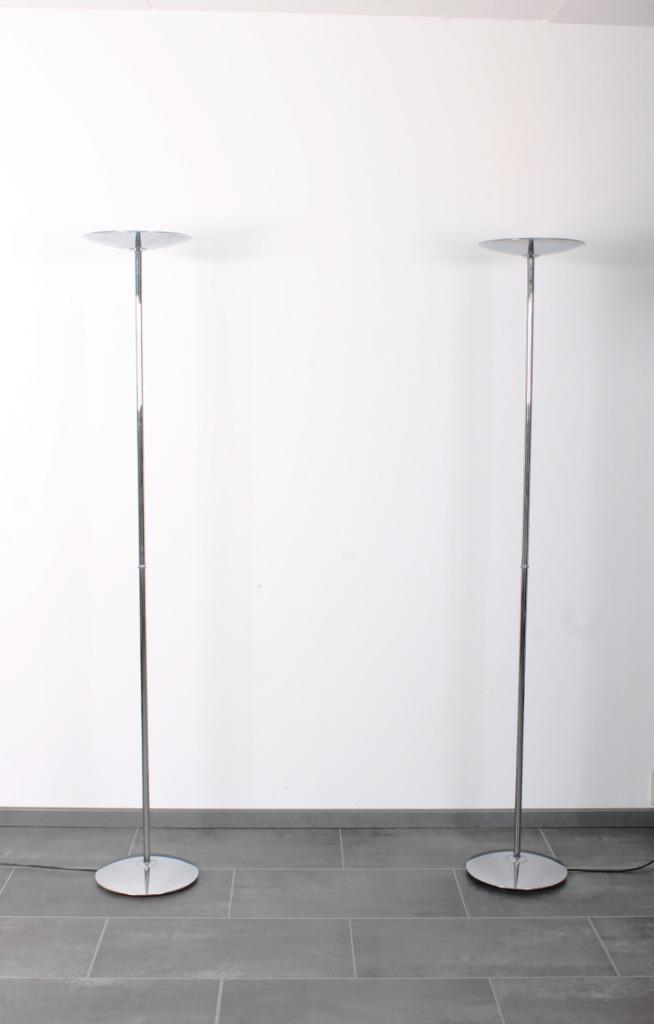 Set van 2 vintage Fase Halogeen Uplighters, Huis en Inrichting, Lampen | Vloerlampen, Nieuw, 150 tot 200 cm, Metaal, Ophalen of Verzenden