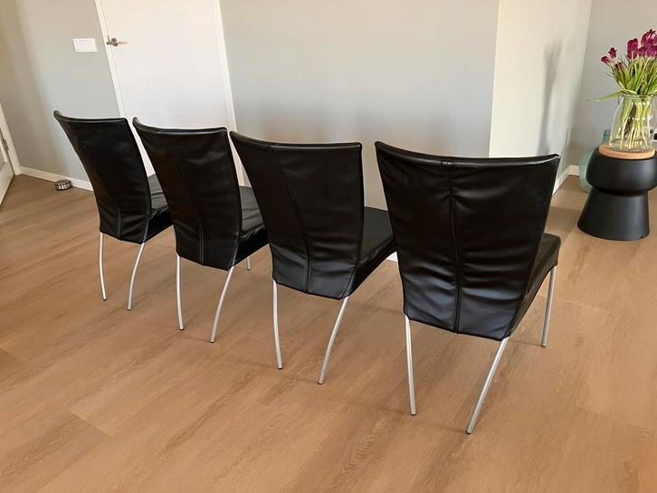 4 Montis Spica Eetkamerstoelen - Design Klassieker, Huis en Inrichting, Stoelen, Gebruikt, Vier, Leer, Zwart, Ophalen