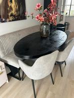 Ovale eettafel + eetbank, Huis en Inrichting, Ophalen, 200 cm of meer, 50 tot 100 cm, Zo goed als nieuw