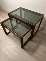 Bijzettafeltjes Scandinavisch design set van 2 retro vintage, Ophalen of Verzenden, Glas, Zo goed als nieuw, 25 tot 50 cm