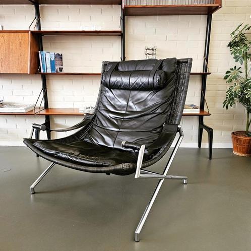 SALE Vintage design Gerard vd Berg DES2021 Fauteuil Rohé, Huis en Inrichting, Fauteuils, Gebruikt, Leer, Metaal, Riet of Rotan