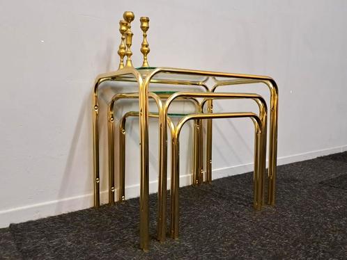Nesting tables messing bijzetttafeltjes mimiset Hollywood, Huis en Inrichting, Tafels | Bijzettafels, Zo goed als nieuw, Rechthoekig