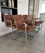 4/6 cognac lederen Henders & Hazel design eetkamerstoelen., Huis en Inrichting, Stoelen, Henders en Hazel, Zo goed als nieuw, Metaal