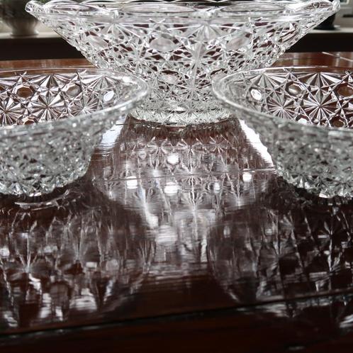 Set van 3 kristallen schalen bokaal kristal schaal puntgaaf, Antiek en Kunst, Antiek | Glas en Kristal, Ophalen of Verzenden