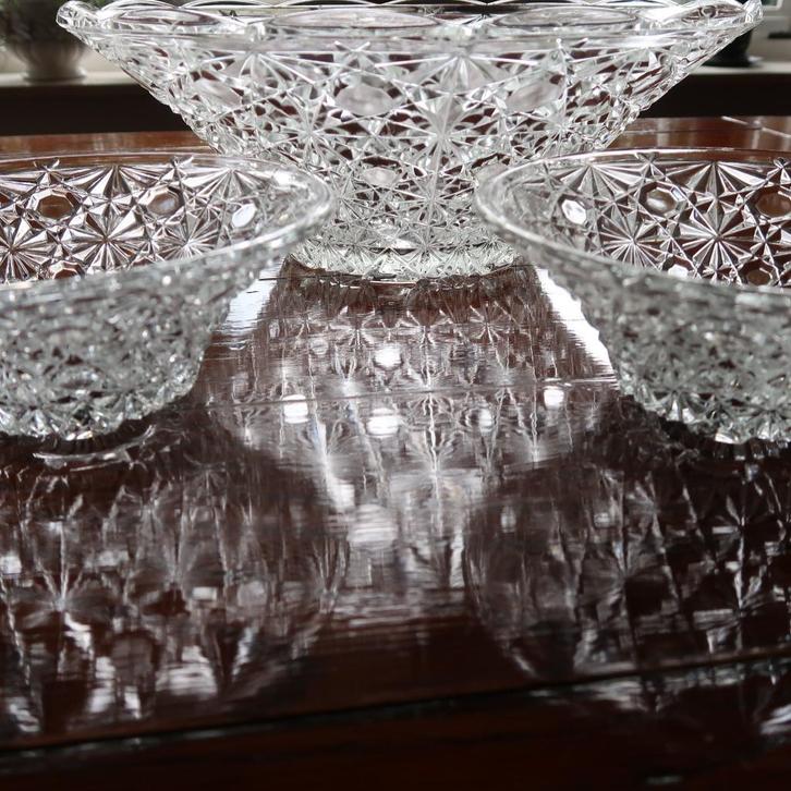 Set van 3 kristallen schalen bokaal kristal schaal puntgaaf, Antiek en Kunst, Antiek | Glas en Kristal, Ophalen of Verzenden