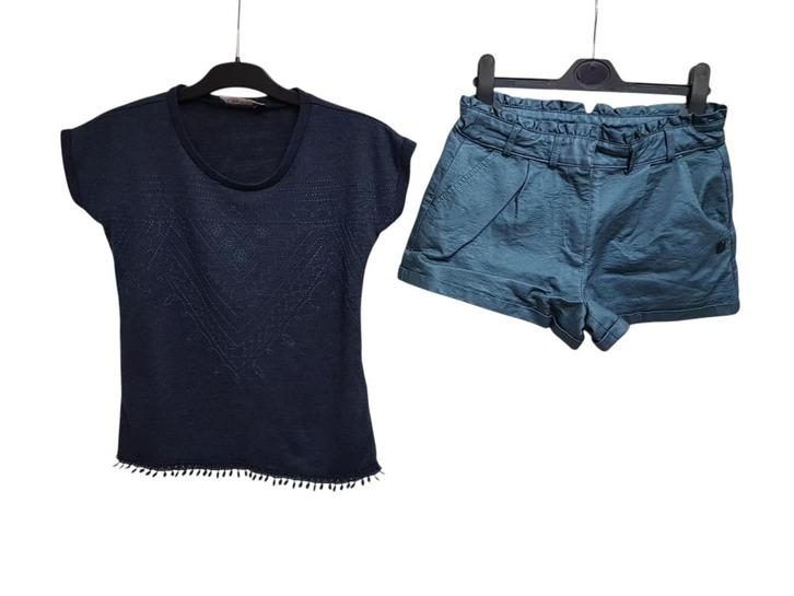 Mooie gebreide GEISHA top met borduur donkerblauw maat 140., Kinderen en Baby's, Kinderkleding | Maat 140, Zo goed als nieuw, Meisje