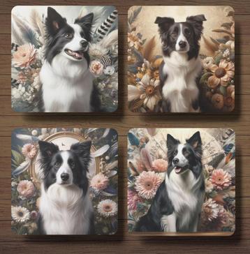 Border Collie Barok stijl onderzetters met houder beschikbaar voor biedingen