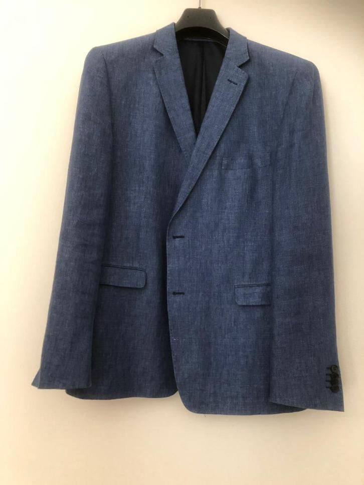 Blauw linnen colbert maat 56., Kleding | Heren, Kostuums en Colberts, Zo goed als nieuw, Maat 56/58 (XL), Blauw, Ophalen of Verzenden