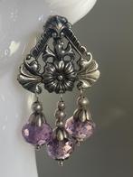 Antiek zilveren art-nouveau oorbellen met amethist, Ophalen of Verzenden, Zilver, Oorbellen