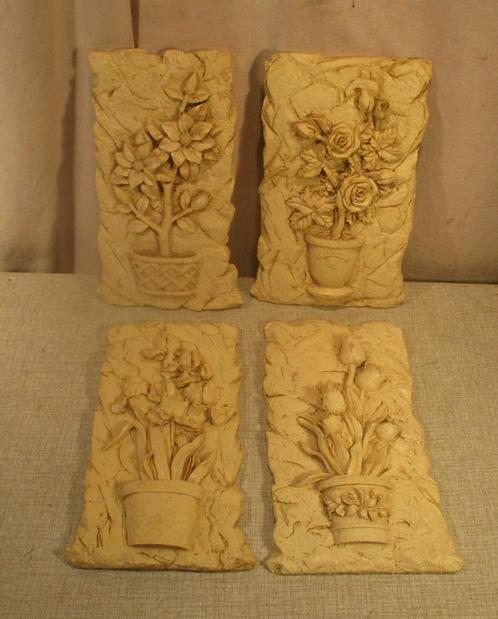 4 Mooie Oude Wandtaferelen in aardewerk - 25x15, Antiek en Kunst, Antiek | Keramiek en Aardewerk, Ophalen of Verzenden