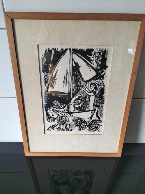 Linosnede Gene Eggen, Antiek en Kunst, Kunst | Litho's en Zeefdrukken, Ophalen of Verzenden