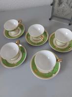 5 nostalgische kop en schoteltjes/ groen/ goud, Ophalen of Verzenden