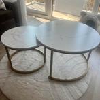 Goud/marmer salon tafels, Huis en Inrichting, Tafels | Salontafels, Ophalen, 50 tot 100 cm, Rond, Zo goed als nieuw