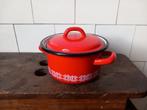 leuk rood pannetje emaille wit werkje vintage pan en deksel, Antiek en Kunst, Ophalen of Verzenden