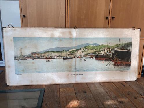 schoolplaat "De haven van Genua", Antiek en Kunst, Antiek | Schoolplaten, Aardrijkskunde, Ophalen of Verzenden