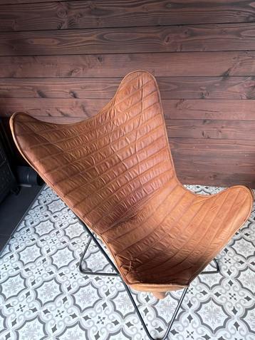 Leren Vlinderstoel - Bruin/cognac beschikbaar voor biedingen