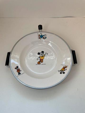 Gaaf Mickey Mouse porseleinen warmhoud bordje 70-er jaren beschikbaar voor biedingen