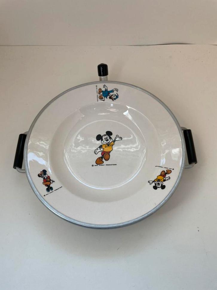Gaaf Mickey Mouse porseleinen warmhoud bordje 70-er jaren, Huis en Inrichting, Keuken | Keukenbenodigdheden, Gebruikt, Ophalen of Verzenden