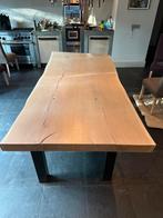 Unieke massief eiken boomstamtafel 9 cm dik uit 1 stuk, Ophalen, Gebruikt, 100 tot 150 cm, Eikenhout
