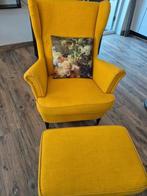Ikea Strandmon oorfauteuil met eventueel voetenbank., Huis en Inrichting, Fauteuils, Ophalen, Hout, Minder dan 50 cm, Gebruikt